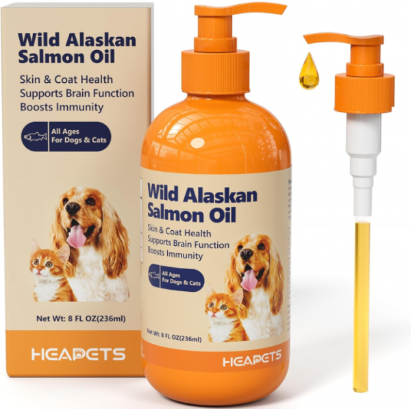Wild Alaskan Salmon Oil for Dogs & Cats, Fish Oil Omega 3 Supplements with EPA & DHA for Skin & Coat, Immune, Brain, Joint and Heart Health, Dog & Cat Fish Oil Supplements with Pump- 8 oz