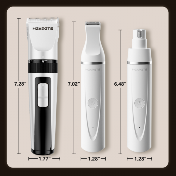 HEAPETS Dog Hair Clippers for Grooming Kit and Dog Paw Trimmer Nail Grinder for Grooming, Low Noise Rechargeable Cordless, Shaver Grooming Supplies for Pet Cats Dogs (White, White)